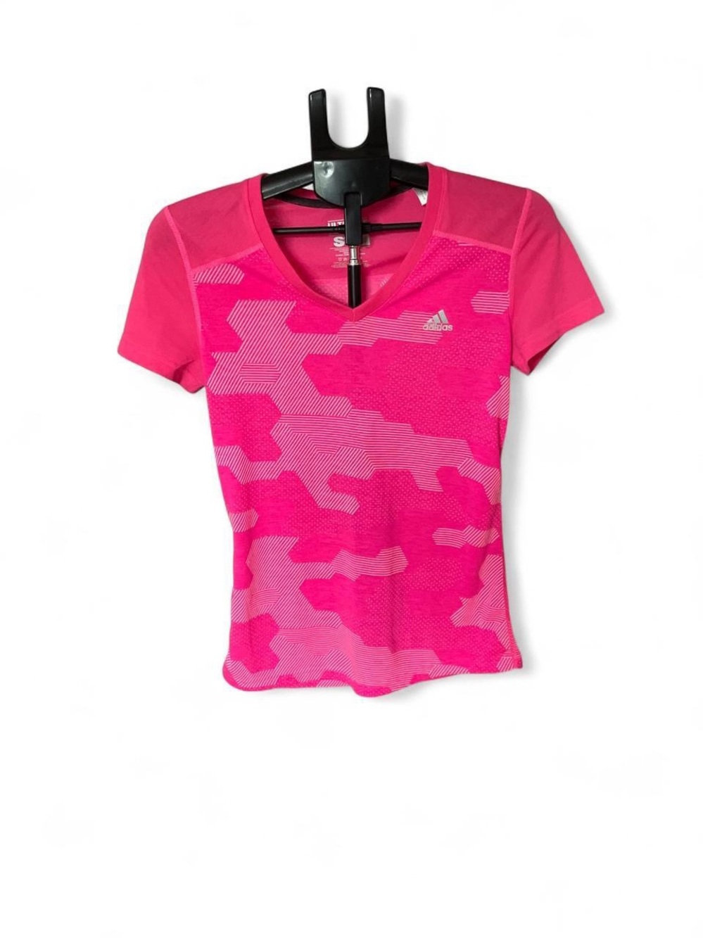 adidas Women's Hot Pink Camo V-Neck Short Sleeve Tee